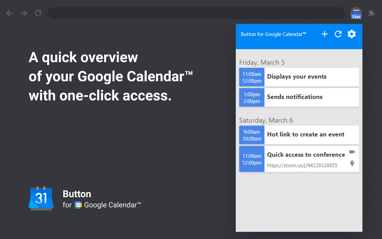 Button for Google Calendar screenshot