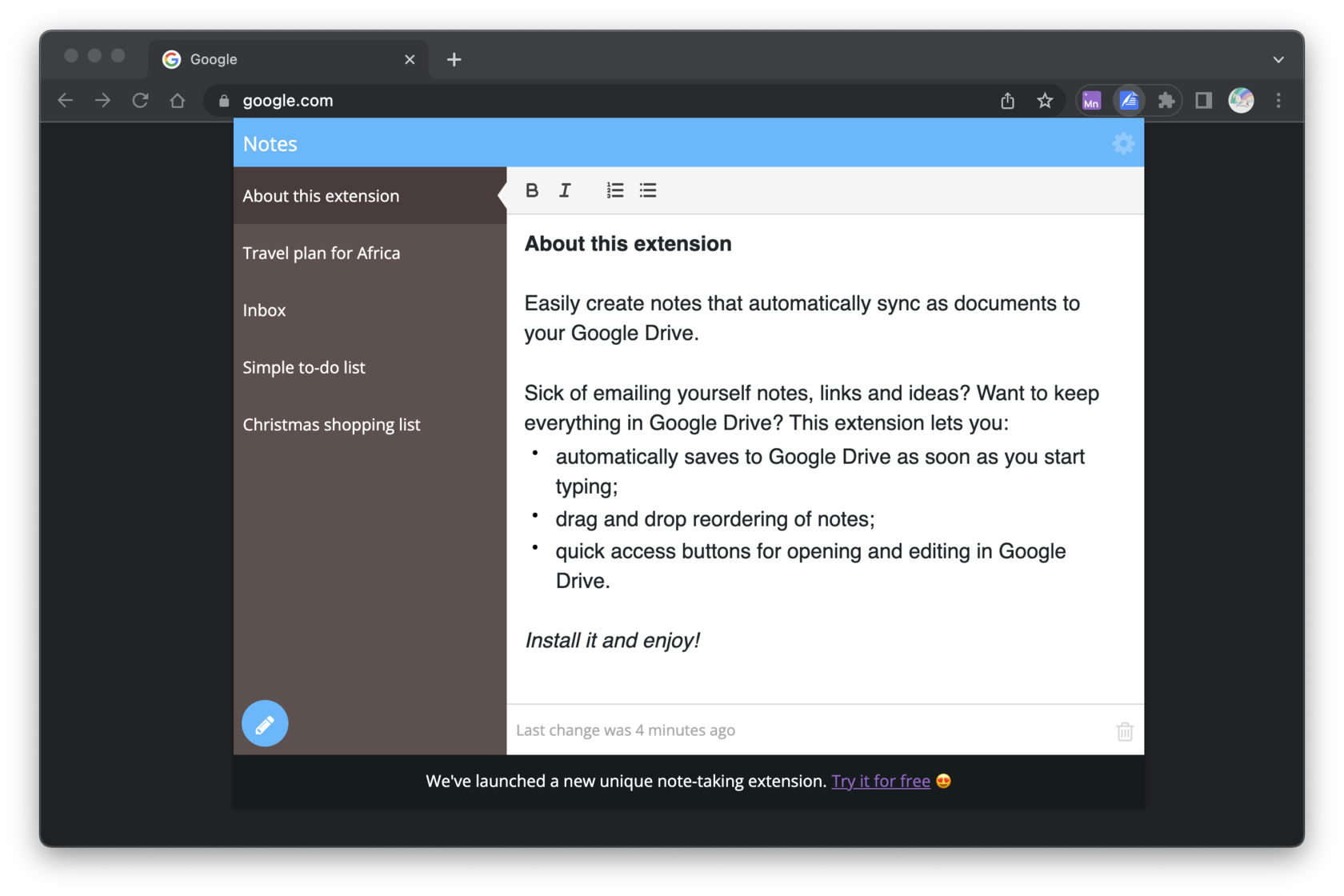 Notes for Google Drive screenshot